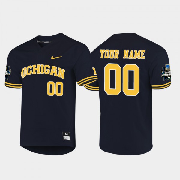 Michigan Wolverines #00 Men's Custom Jersey Navy Alumni 2019 NCAA Baseball College World Series